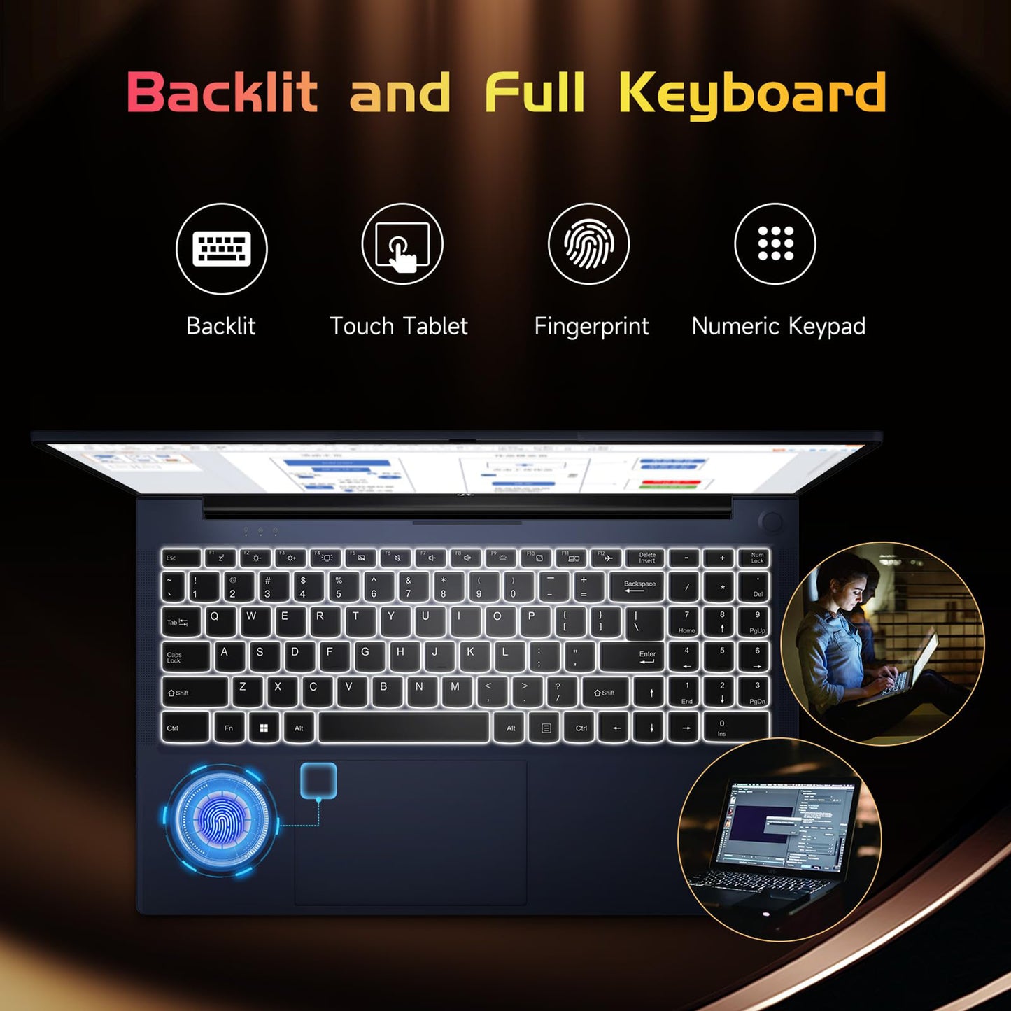 15.6 IPS FHD-Laptop, 16GB RAM 1TB SSD Intel Pentium Quad Core N100 (Beat to i3-1115G4 Up to 3.4GHz) Student-Laptop, Laptop-Computer with Backlit Keyboard Fingerprint Home-laptop, Win11, Rose Gold