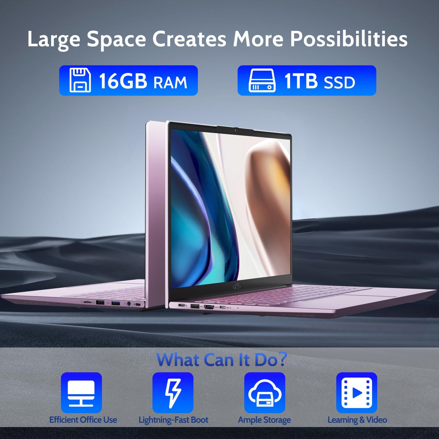 15.6 IPS FHD-Laptop, 16GB RAM 1TB SSD Intel Pentium Quad Core N100 (Beat to i3-1115G4 Up to 3.4GHz) Student-Laptop, Laptop-Computer with Backlit Keyboard Fingerprint Home-laptop, Win11, Rose Gold