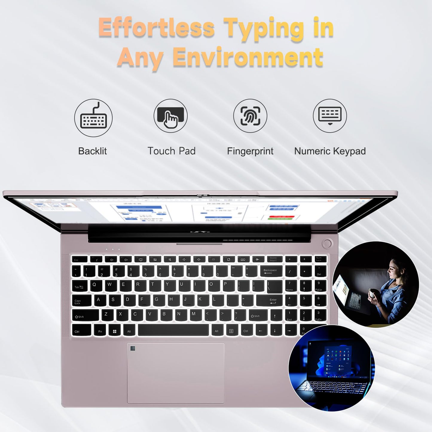 15.6 IPS FHD-Laptop, 16GB RAM 1TB SSD Intel Pentium Quad Core N100 (Beat to i3-1115G4 Up to 3.4GHz) Student-Laptop, Laptop-Computer with Backlit Keyboard Fingerprint Home-laptop, Win11, Rose Gold
