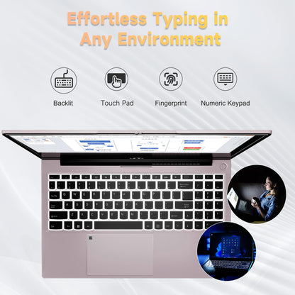 15.6 IPS FHD-Laptop, 16GB RAM 1TB SSD Intel Pentium Quad Core N100 (Beat to i3-1115G4 Up to 3.4GHz) Student-Laptop, Laptop-Computer with Backlit Keyboard Fingerprint Home-laptop, Win11, Rose Gold